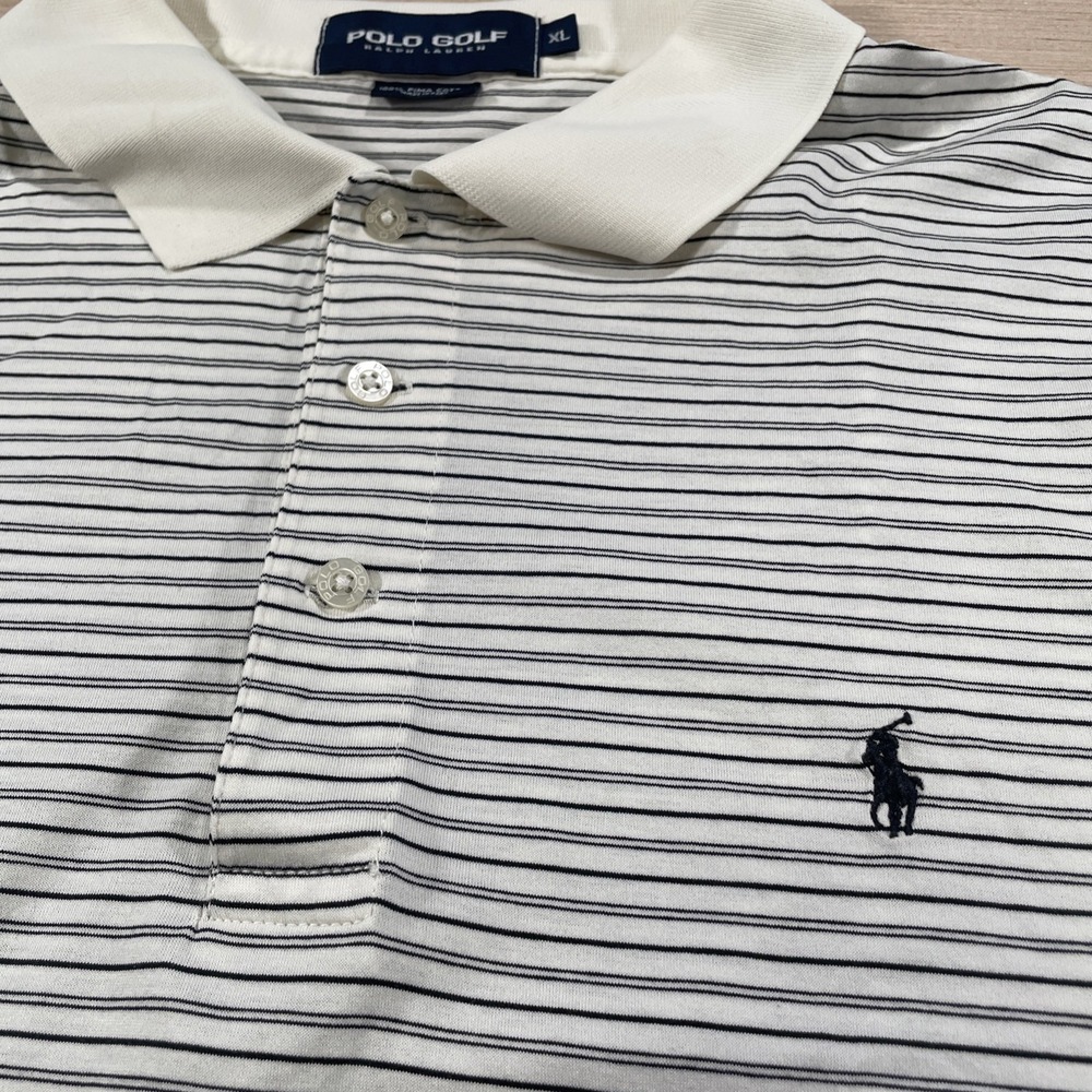 Polo Golf Ralph Lauren Mens XL Black White Striped Pima Cotton Black Kapalua GC - Picture 3 of 9